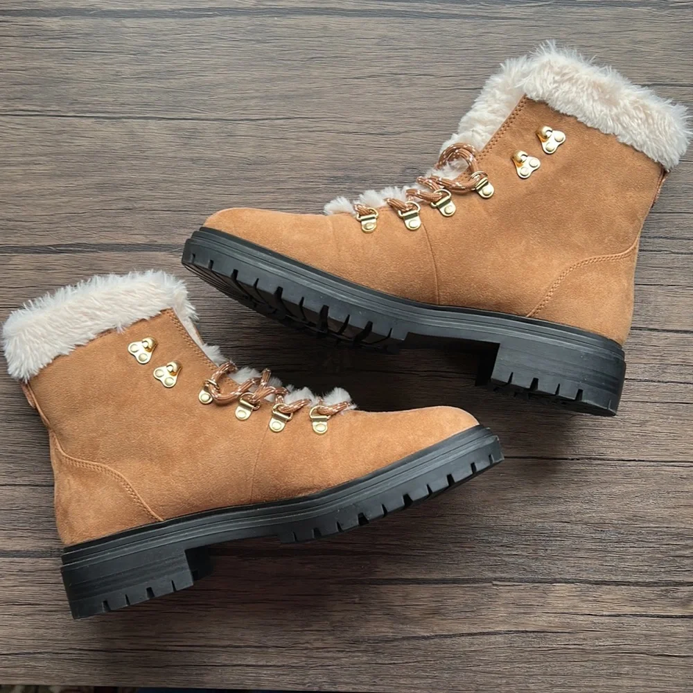 Worn Once!  J. Crew Factory Faux-Fur Winter Hiking Boots! - Picture 2 of 11